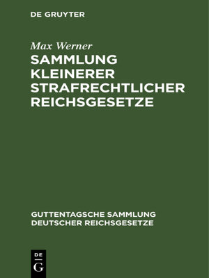 cover image of Sammlung kleinerer strafrechtlicher Reichsgesetze